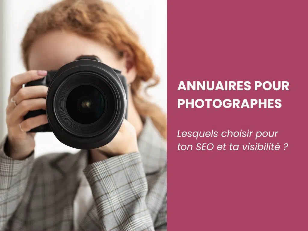 Femme photographe tenant son appareil devant les yeux pour illustrer l'article "Annuaires pour photographes : lesquels choisri pour ton SEO et ta visibilité ?"