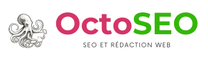 Logo d'OctoSEO, entreprise de Dorothée Berthon, consultante SEO et rédactrice web, avec une pieuvre tenant un laptop.